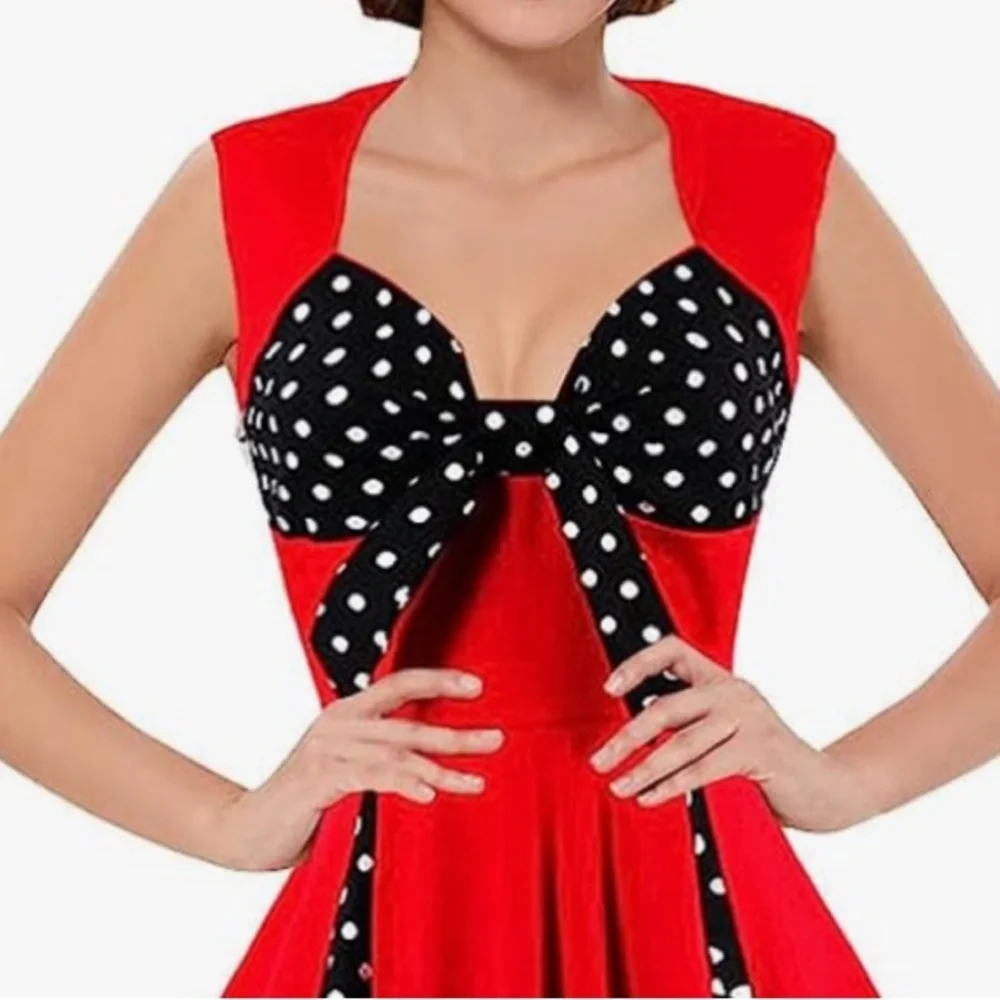New Red Polka Dot Rockabilly Retro Sleeveless Summer Swing Dress Sz S - Picture 3 of 9